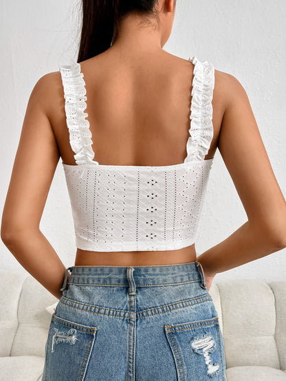 Ezwear Frill Trim Tie Front Schiffy Wide Straps Top