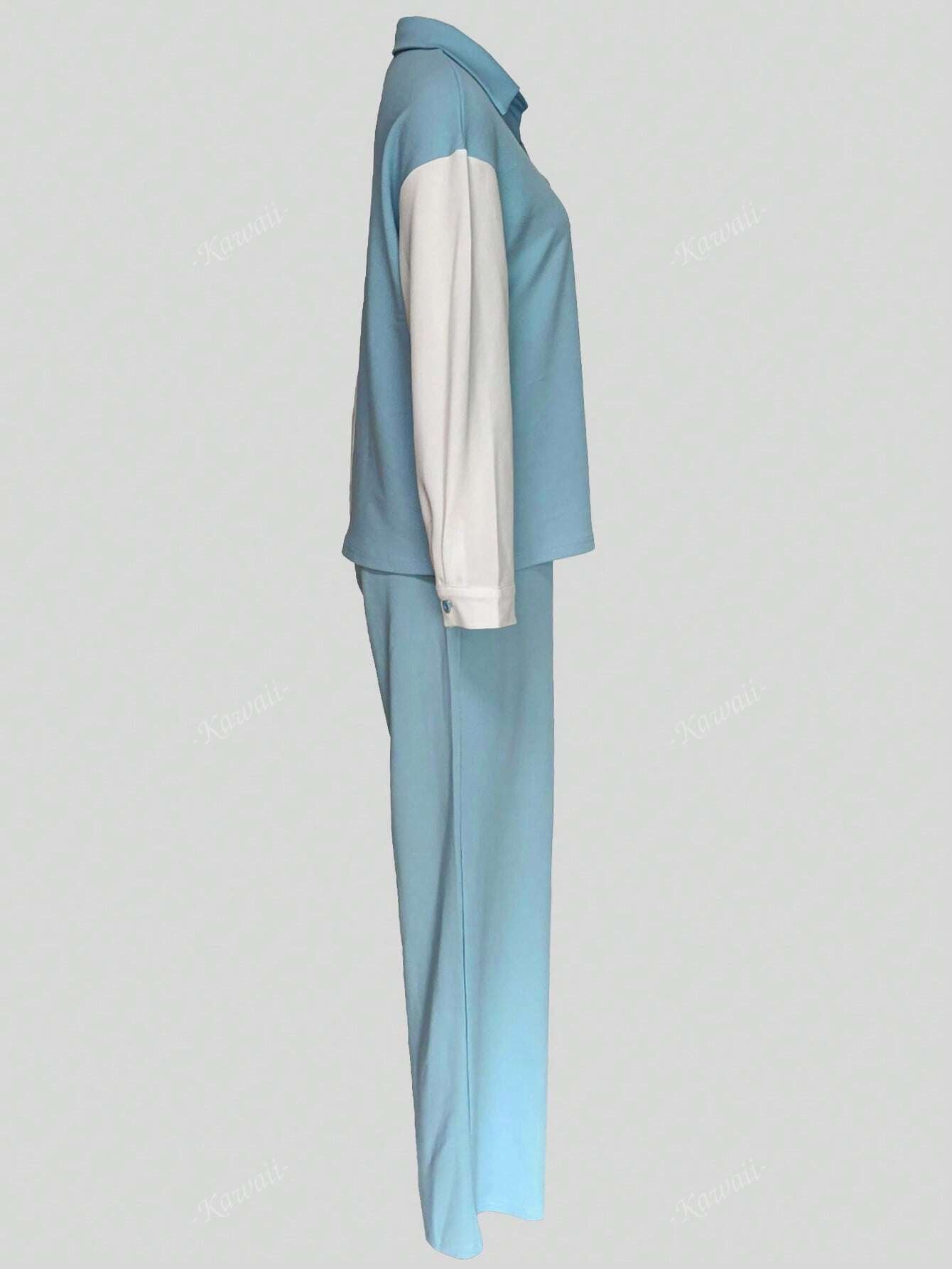 Colorblock Pocket Patched Shirt & Wide Leg Pants