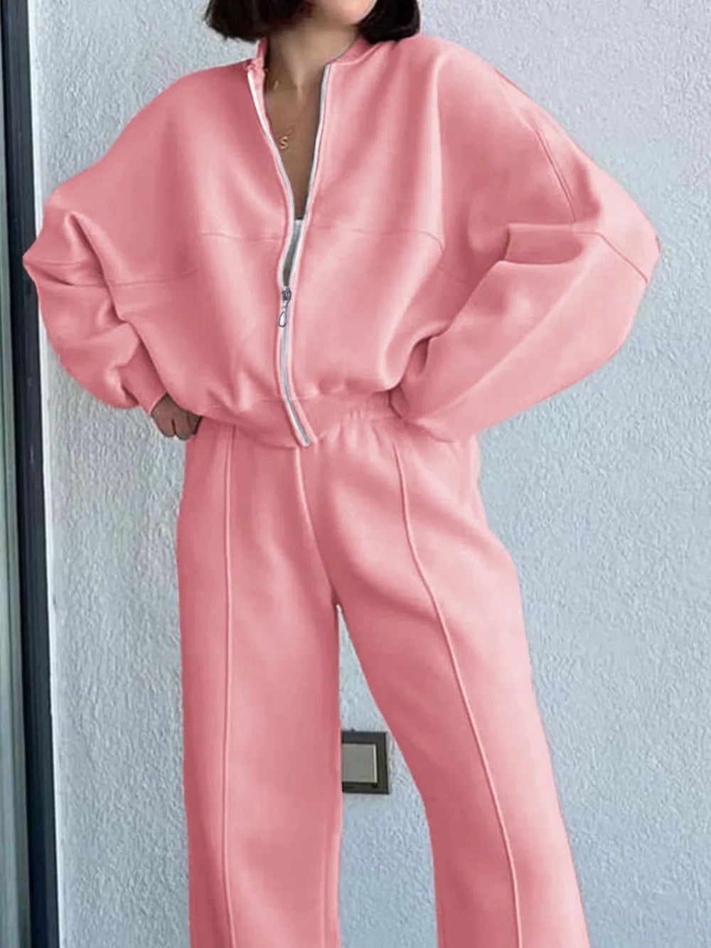 Zipper Up Jacket and Drawstring Pants Set
