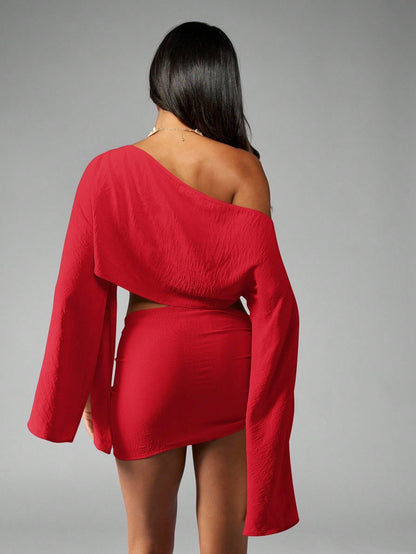 One Shoulder Linen Feel Cover Up With Bell Sleeves