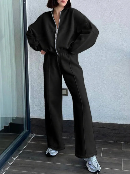Zipper Up Jacket and Drawstring Pants Set