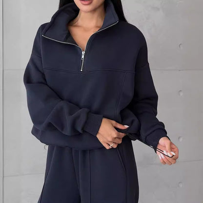 Midnight Blue Oversized Half-Zip Tracksuit Set"